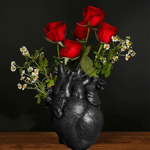 Vase Flower Vases Heart Shaped Decor Resin Flower Pot Modern Unique Nordic Art Style Decorative Vase for Home Wedding Gift Desktop Living Room Decoration - Black - color: Black