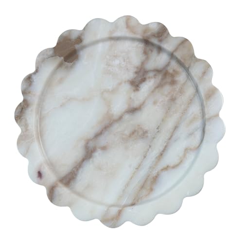 11" Large Round Marble Tray with Scalloped Edge, Circular Marble Decorative Tray for Coffee Table (Calacatta Gold) - color: Calacatta Gold