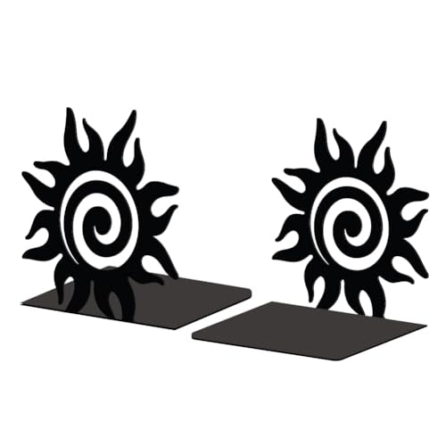 Peacoblue Metal Bookends for Shelves, Modern Decorative Heavy Duty Study Book Support Stoppers for Office, Desk, Shelf, Room 5.3"x4.3"x5.5" Cast Iron Simple Tall Bookends, 1 Pair (Sun) - style: Sun