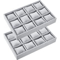 Henoyso 2 Pieces 12 Grid Velvet Watch Tray Jewelry Organizer Stackable Watch Bracelet Bangle Display Holder Adjustable Pillow (Gray) - color: Gray, size: 12 Grid