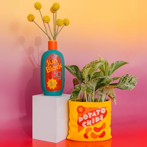 ban.do Vintage Inspired Sunblock Bottle Vase, Decorative Ceramic Vase, Large Flower Vase, Unique Sunblock Decor for Home/Kitchen/Office