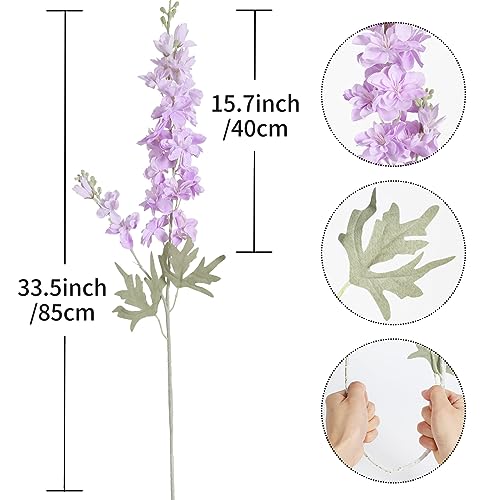 8PCS Purple Delphinium Artificial Flowers 33.5in Long Stem Larkspur Fake Silk Flowers for Tall Vase Faux Flowers for Home Wedding Baby Shower Floral Arrangement Centerpiece Table Decor (Purple) - color: Purple