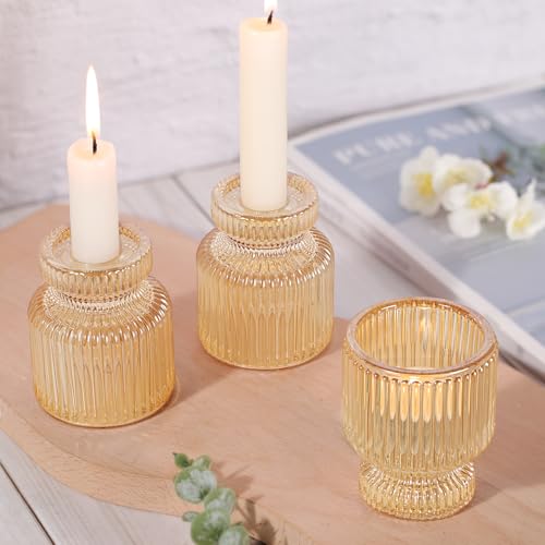 DARJEN 6 Pcs Gold Candlestick Holders - Glass Taper Candle Holders Tealight Votive Candle Holders for Table Centerpieces, Wedding, Dinner Party, Home, Gifts (Pack of 2) - color: Gold, size: 6Pcs (Pack of 2)