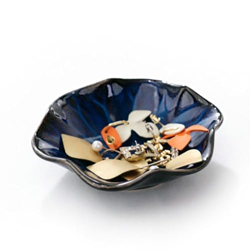 Jewelry Tray,Ring Dish,Ceramic Trinket Tray,Key Bowl,Decorative Plate,Necklace Earrings Ring Holder for Mom Friends Sister Daughter (Dark Blue) - color: Dark Blue