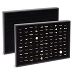 Juvale Ring Display Tray - Velvet Protection & Jewelry Display - Removable Pad & Earring Storage - Stackable Jewelry Trays & Glasses Holder for Nightstand - Pack of 2, 13.8 x 9.5 x 1.3 in, Black