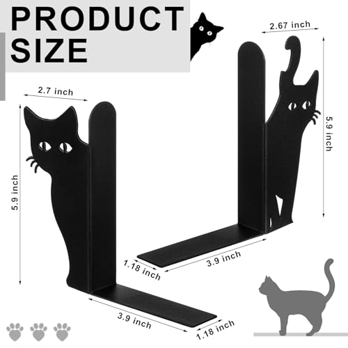 Geelin Peeping Cat Bookends Set of 2 Metal Book Ends for Shelves Bookshelf Home Office Desk Bookshelf Decor Gift for Cat Lovers and Reading Enthusiasts (Lovely Style) - style: Lovely Cat