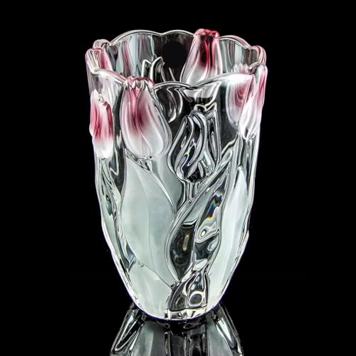 Glass Flowers Vase 9.3 inch Tall, Unique Crystal Vases for Tables Centerpieces, Vintage and Tulip Shape Large Vases Christmas Thanksgiving Gifts.