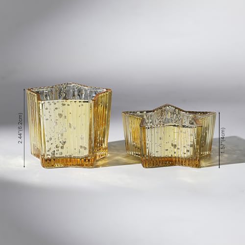 Letine 10pcs Gold Ribbed Candle Cups – Assorted Height Tea Light & Votive Candle Holders for Diwali, Wedding, Table Centerpiece, Fall & Holiday Decor – Lucky Star Jar (Tall 2.44", Short 1.57") - color: Gold, size: 10pcs