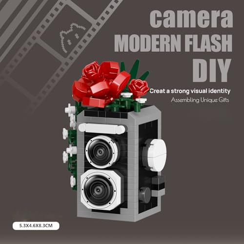 Vintage Twin Lens Camera Miniature Figurine - Retro Red Rose Desktop Collectible - color: Red