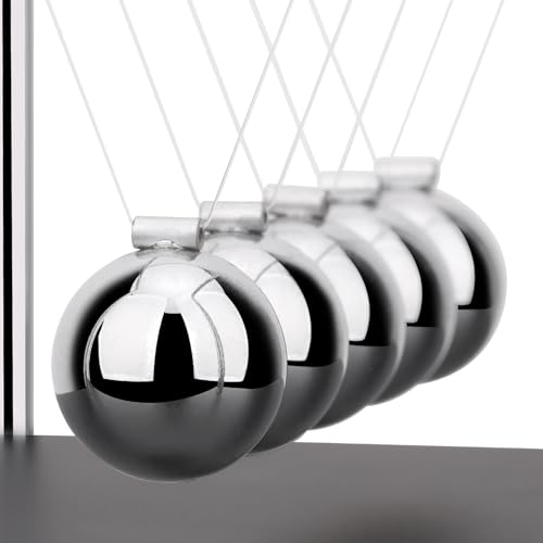 SEVNPRIME 5 Large Beads Newton's Cradle Balance Balls Desk Toys Office Decorations with Black Wooden Base Desk Balance Balls Fun Science Physics Toys for Office/Bedroom/Living Room
