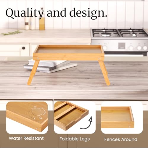 Fibogollo 2 Pack Bamboo Bed Tray Table with Folding Legs,Breakfast Trays,Serving Tray for Food and Snack,Laptop Trays for Working(Natural) - color: Natural, size: 2 PC