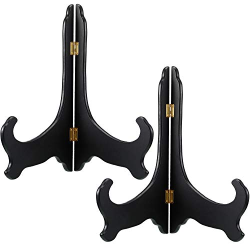 Tatuo 2 Packs Wooden Plate Stands for Display, Plate Holder Display Stand, Picture Frame Stand Easels, Tabletop Art Holder, Book Dish Decorative(12 Inch,Black) - size: 12 Inch