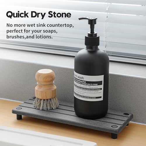 Sink Caddy Kitchen Sink Organizer, Water Absorbing Stone Tray for Sink,Diatomite Bathroom Counter Tray,Faucet Drying Mat Protector Coaster Soap Dish Rack Riser Vanity Dispenser Sponge Holder,10" x 4" - color: 1. Charcoal, size: 10" x 4" x 1"
