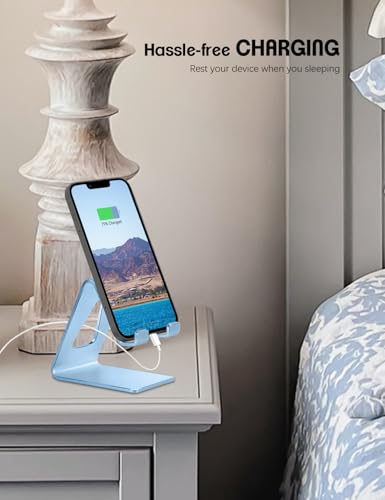 Aoviho Desk Cell Phone Stand - Aluminum Phone Holder Cradle Dock for iPhone 17 16 15 13 12 Pro Max 6s Plus SE 5 5s Samsung Galaxy S10 S9 S8 S7 Note 9 8 and All 4-10 Inch Smartphones - Sky Blue - color: Sky Blue