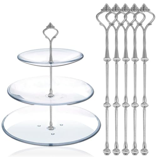 3 Tier Cake Stand Hardware Kits Heavy Duty for Tiered Fruit Cake Plate Stand Stable Handle Fitting Hardware Rod Cupcake Holder Support Silver Crown 5 Sets（Plate not Included） - color: Silver