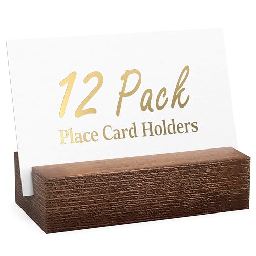 12 Pack Wood Place Card Holders - Table Number Holders - Brown Wooden Table Numbers Holder for Photo - Cards Display Stands for any Decor - Perfect for Cafe Wedding Shop Party Events Retail Shop Home - color: Brown