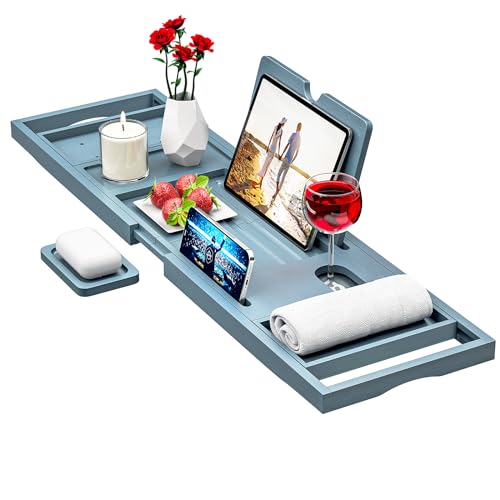 Premium Bathtub Caddy Tray - Bath Tray - Bath Tub Tray Table for Bathtub - Bath Caddy Tray for Bathtub, Expandable Size, Fits Most Bath Tubs - Grey - color: Gray
