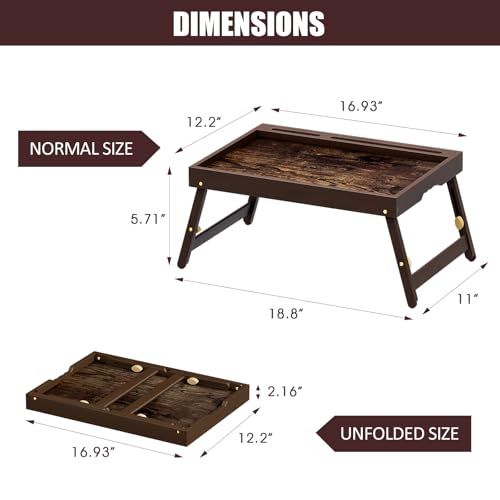 2 Pack Bamboo Breakfast Tray with Telescopic Legs Tray with Foldable Legs and Removable Stand | Ergonomic Handle | Portable Bed Tray for Dining, Working, Laptop, Tablet and Phone - color: Telescopic, size: Large- 2 pack