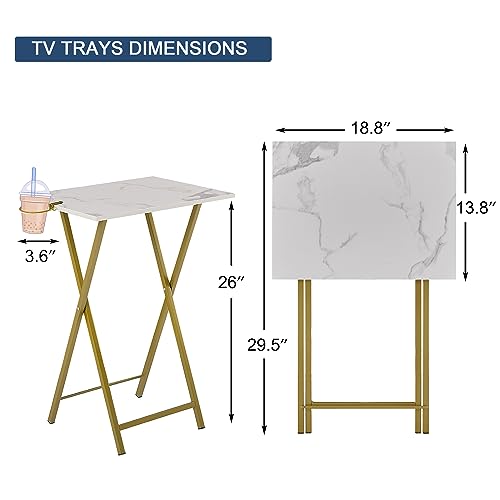 VECELO Folding TV Tray for Eating Set of 2, Portable Dinner/Snack Table with Cup Holder for Couch, Living Room and Small Space, Gold - color: Gold, size: 2 Pack