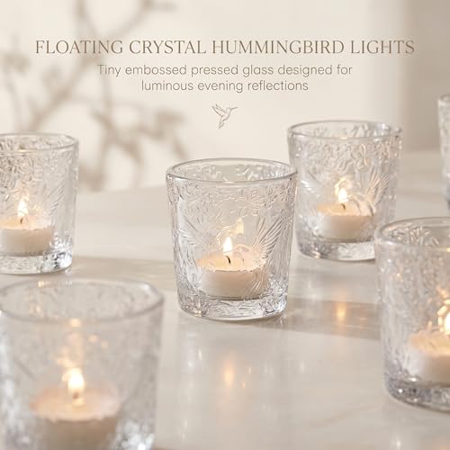 12 Pack Hummingbird Embossed Glass Candle Holders – Votive Tealight Holders with Patent Design, Decorative Embossed Glass Cups for Wedding Centerpieces, Parties, and Home Décor (Crystal Clear) - color: Crystal Clear