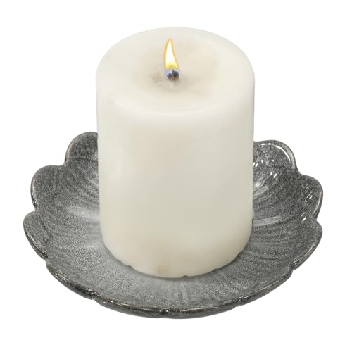 uxcell Candle Holder Plates, 4 Inch Ceramic Candle Tray Tealight Incense Holder Dish Candlestick for Tea Light Aromatherapy Wedding Rustic Vintage Home Decor, Sunflower Gray - color: Gray