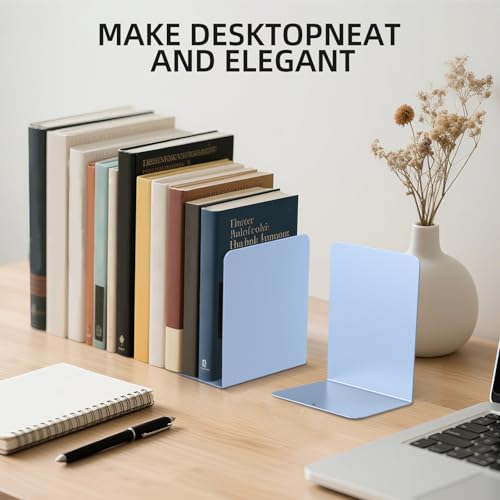 Book Ends, 2 Pieces Metal Bookend for Shelves, Bookends for Heavy Books, Book Holders for Shelves, Desk Organizers, Book Dividers for Office, School, Bookstore, Home - color: D-blue-smooth Surface, size: 2 Pieces