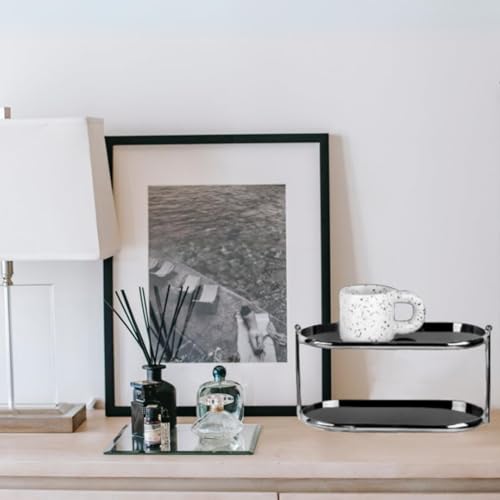 2 Tier Metal Frame Perfume Organizer in black - morden, stylish, minimalist tiered tray for Watch, Jewelry, Brooch Skincare, - Elegant Countertop Display Shelf for Dresser, Vanity, Bathroom
