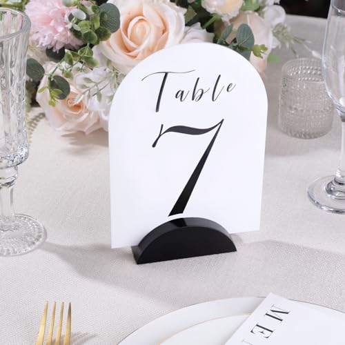 UNIQOOO 10 Pack 3.3" Arch Black Wood Stand with 1/8" Slot, for Wedding Acrylic Table Number Sign, Wedding Display Stand, Card Holder, Great for Bar Menu, Retail Sign, Party and Events - color: Acrh Black Wood