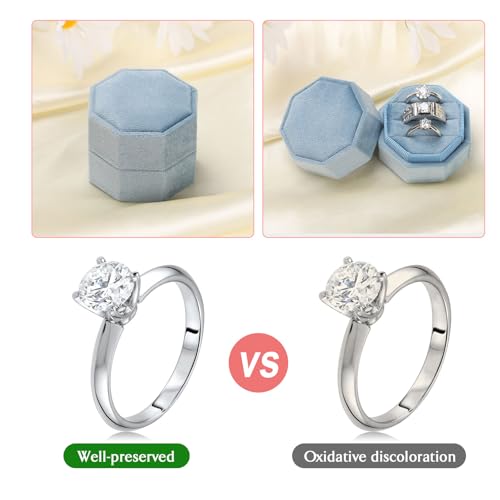 WantGor Velvet Ring Box, 3 Slots Jewelry Ring Gift Box Vintage Ring Display Holder Case for Wedding Ceremony Proposal Engagement (Ocean Blue) - color: Ocean Blue