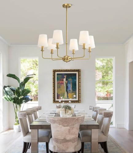 6-Light Brushed Gold Pendant Chandelier with Fabric Shades, E12 Base - Farmhouse & Industrial Style for Kitchen, Living Room, Dining Room, or Bedroom Lighting - color: 6 Light+Brushed Gold
