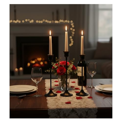 Candle Holder, Modern Minimalist Black Metal Candlestick Holders, Set of 3 Tall - Elegant Taper Candle Holders for Table Centerpiece, Wedding, Dinner Party Home Decor - color: Black, size: 1 set (3 pcs)