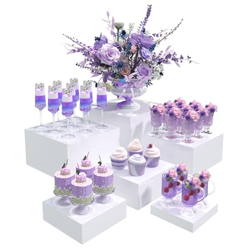Buffet Risers, Food Display Risers for Party, White Acrylic Risers Display Stand for Buffet Table, Catering Displays for Dessert, Cube Box Nesting Riser with Hollow Bottoms (5"x6"x7"x8"x9"x10" 6 PCS) - color: 5"x6"x7"x8"x9"x10" 6PCS White