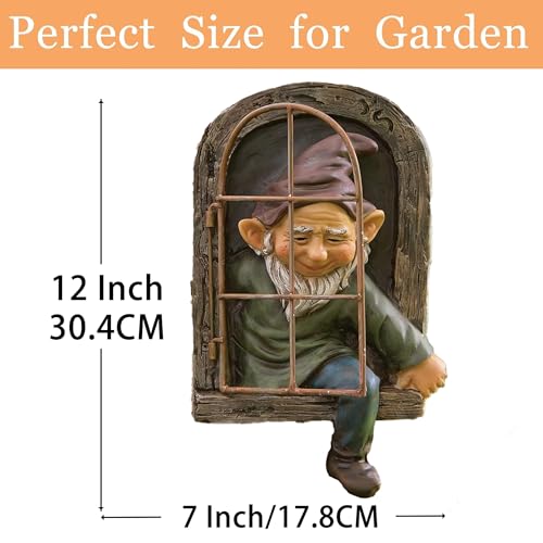 Teaeeno 12-inch Elf Out The Door Tree Hugger, Garden Gnome Statue Decor Outdoor, Large Outdoor Tree Hugger for Yard Art, Trees Decorations Outdoor Wallmounted Statue - color: Black