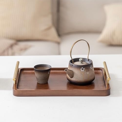 XZHXFX Bamboo Serving Tray with Gold Handles, Food Tray for Breakfast,Coffee Table,Dinner & Bar, Decorative Tray for Kitchen, Bedroom (Small) - size: 11.8" x 7.7" x 2"