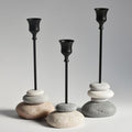3 Pack Modern Tapered Candlestick Holders with Removable Cup, Handmade Stone Look Candle Holder, Weighted Base Resin Candle Sticks Holder Decor for Dining Table, Mantel & Home