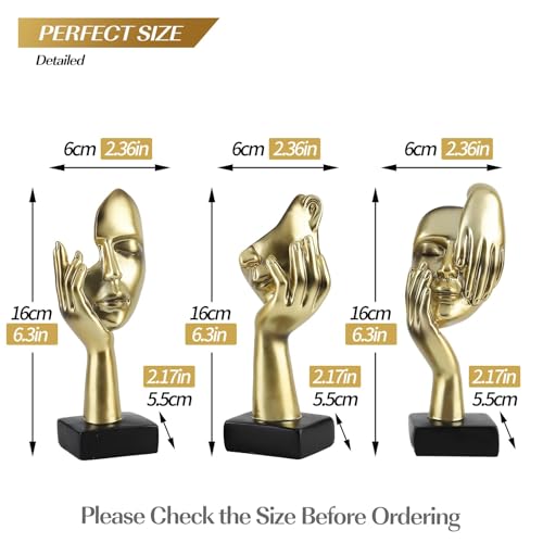 Modern Living Room Decoration - Gold Abstract Sculpture Decor For Shelves, Thinker Statues Set Of 3, Resin Face Knick Knacks Home Decor For Office Bookshelf, Shelf Side, Table, Gift For Friends - color: Gold Abstract Sculpture Decor