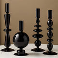 Candle Stick Candle Holder, Glass Candle Holders for Table Centerpiece, Modern Style Black Candle Holder Mixed 4pcs - color: Black