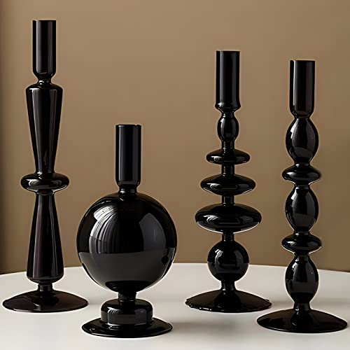 Candle Stick Candle Holder, Glass Candle Holders for Table Centerpiece, Modern Style Black Candle Holder Mixed 4pcs - color: Black