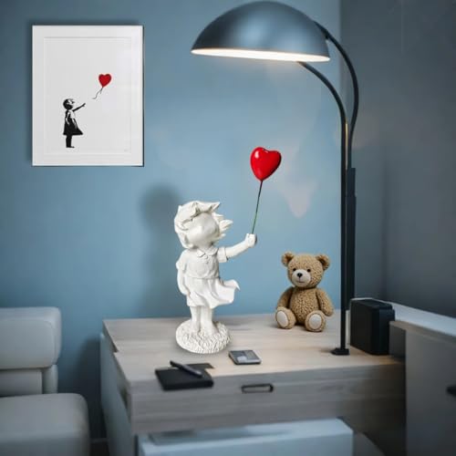 Banksy Street Graffiti Art Statue,Love Balloon Girl Room Decor,Resin Ornaments,Living Room Dining Desk Decorations,Bookshelf Decorative Objects(White) - color: Love Balloon Girl-white
