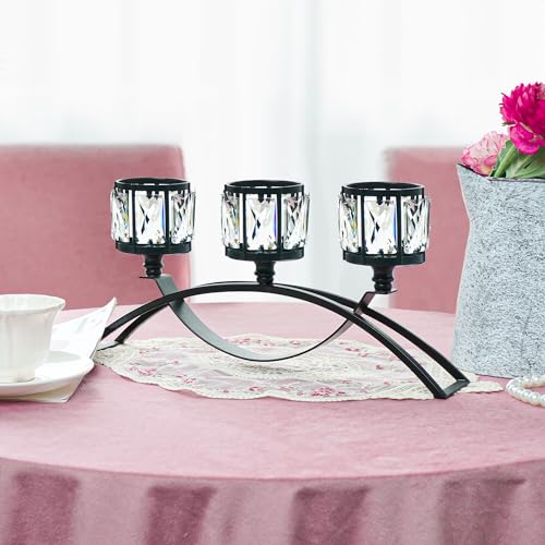 4 Pcs 3-Arm Crystal Tealight Candle Holders, Elegant Metal Arch Candlestick Centerpiece for Wedding, Party, Dining Room Table Decorations, Anniversary (4, Black-3 Arm) - size: Black-3 Arm