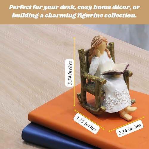 Book Figurine for Shelves Gifts for Women Readers Resin Reading Woman Statue Library Decor Book Lovers Gifts Small Figurine for Home Office Desk, Living Room Birthday Present for Reader Friend