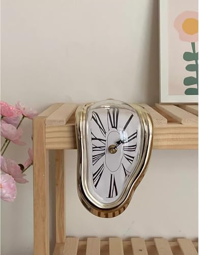 TIMEACT Melting Clock Dali Melted Clock Gift Decor Art Inspired Wall Clock Twisted Shelf Hanging Surrealist for Decorative Shop Office Home Desk Roman (Gold) - color: Gold