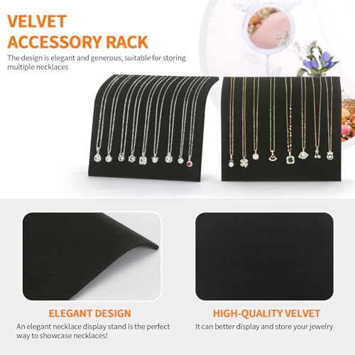 KUKUVR 2 Pieces Velvet Necklace Display Stand, Cambered Jewelry Bracelet Necklaces Pendant Chain Watch Holder Case for Women/Vendors, Jewelry Organizer Storage Tray for Home Selling Show (Black)