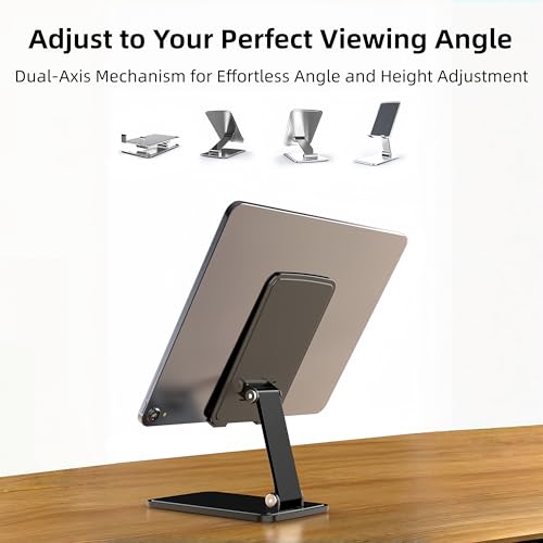 Foldable & Height Adjustable Phone Stand for Desk, Carbon Steel Stable Cell Phone Holder, Universal for iPhone, Portable Pocket-Sized Stand for Home Office Kitchen - Gray - color: G-Standard - Gray