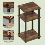 Furinno JUST Side Table, 3-Tier End Table, Open Shelves Night Stand, Bedside Table, Toolless Assembly, for Living Room, Bedroom, Bathroom, Amber Pine - color: Amber Pine/Black, size: 3-Tier, Round Pole, style: 1-Pack