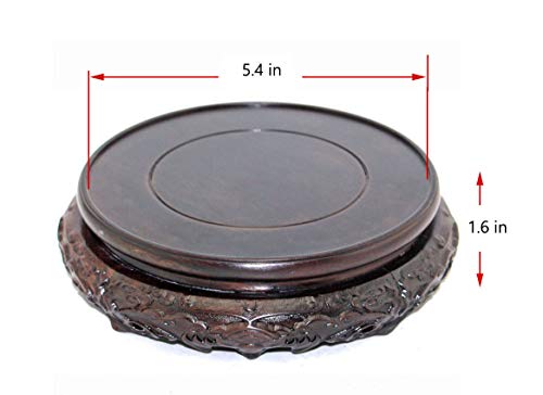 GOLDY&WENDY Oriental Luxury Round Elm Solid Wood Vase Display Stands Pedestal Base, Bat Pattern 5.4 in Diameter - size: 5.4X5.4X1.6 in