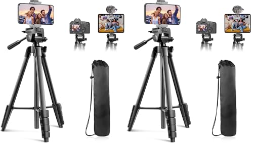 Sensyne 64" Camera Tripod Stand, Versatile Phone & iPad Tripod with Wireless Remote and 2-in-1 Phone Holder for Selfie/Video Recording/Photo/Live Stream/Vlog (Pack of 2) - size: 64-inch (Pack of 2)