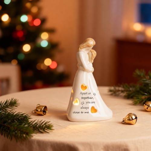Gifts for Mom from Daughter, Mothers Day Birthday Gifts for Mom, Daughter Gift from Mother, Handmade Candle Holder Figurine with Flickering Led, Mother and Daughter Figurine - color: Sy0110