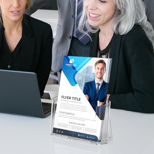 MaxGear Acrylic Brochure Holder 8.5x11 inch, Clear Plastic Literature Holder for Flyers, Pamphlets, Rack Cards and Booklets, Desk or Wall Mount, Acrylic Display Stand for Magazines, Office Use, 4 Pack - size: 8.5"x11"-4 pack