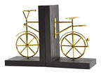 Spiretro Bicycle Bookend Supports, Decorative Book Stoppers with Non-Skid Bottom, Handcrafted Distressed Wood & Metal Book Stand, Display for Bookshelf Office Desktop, 1-Pair, Golden & Brown